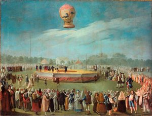 Ascent of a Balloon in the Presence of Court of Charles IV - Målning av Antonio Carnicero Mancio (1748-1814), olja på duk