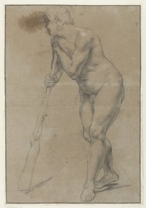 Studie av en naken man lutad mot en klubba av Antonio Carracci
