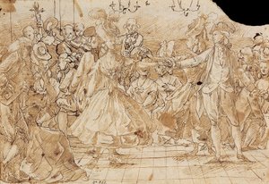 ""Minuet"" - Arbete av Antonio Casanovas Torrents (1752-1796) Menuettpenna, brunt indiskt bläck på papper ca. 1780 National Art Museum of Catalonia, Barcelona 20,9x30 av Antonio Casanovas i Torrents