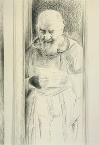 Padre Pio Reading, 1988-89 (kol på papper)