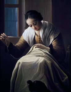 Sömmerska, av Antonio Cifrondi (1657-1730), Olja på duk av Antonio Cifrondi
