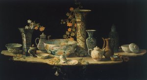 Förberedelsemålning till bordsskiva i hård sten med porslinsvaser, ca 1875, av Antonio Cioci (mellan 1722 och 1792), olja på duk.