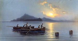 Fiskare utanför Capris kust (olja på duk) av Antonio Coppola