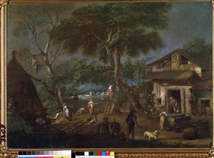 ""Landskap i Italien"" (italienskt landskap) En bondgård på den italienska landsbygden. Målning av Antonio Diziani (1737-1797) Mikalojus Konstantinas Ciurlionis Fine Arts Museum, Kaunas, Litauen