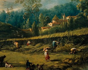 Skörden, detalj från Sommaren, av Antonio Diziani (1737-1797), målning.