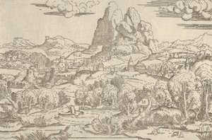 Landskap från Venus Pushing Cupid ram, 1540-45. av Antonio Fantuzzi