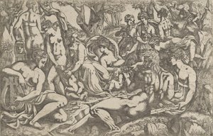 Muser vid foten av berget Parnassus, 1540-45. av Antonio Fantuzzi