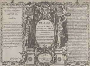 Frontispice för teckningar av kriget, belägringen och anfallet av den turkiska armén på ön..., 1631. av Antonio Francesco Lucini