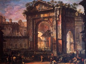 Portico of Octavia (olja på duk) av Antonio Gaspari