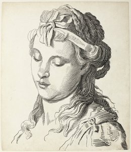 Kvinnans huvud med rosett i håret Fyra huvuden (serietitel) av Antonio Giuseppe Barbazza