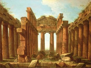 Figurer som beundrar Neptunus tempel i Paestum