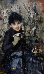 Kvinna med bläckhus, ca 1875, av Antonio Mancini (1852-1930), olja på duk