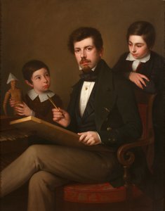 Självporträtt med sönerna Carlos och Vicente av Antonio María Esquivel