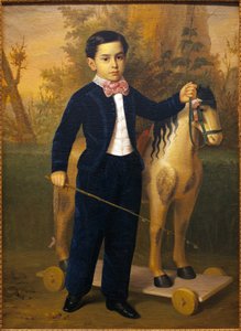 Porträtt av en liten pojke med en trähäst. Målning av Antonio Maria Esquivel (1806-1857), Olja på duk, ves 1851. Museum of Fine Arts i Sevilla, Spanien.