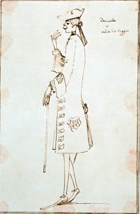 Porträtt av kastratsångaren Carlo Broschi dit Farinelli (1705-1782) representerar under sin resa till Venedig för att framföra Tommaso Albinonis La Didone abandonnata ”” ”omkring 1725. Teckning av Anton Maria Zanetti (1680-1767) Venedig Fondazione Cini