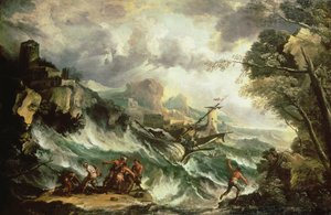 Havslandskap med skeppsvrak, ca 1700-07 (olja på duk) (se även 123093) av Antonio Marini