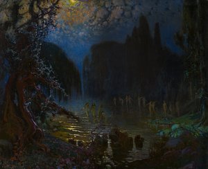Nymfernas bad - Munoz Degrain, Antonio (1840-1924) - ca. 1915 - Olja på duk - 76,5x93,5 - Museo Carmen Thyssen, Malaga