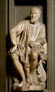 Porträtt av skulptören, målaren och arkitekten Michelangelo Buonarroti dit Michelangelo av Antonio Novelli
