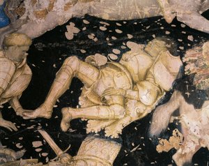 Ridderskt ämne, detalj från Tournament-Slaget vid Louvezerp, av Antonio Pisanello (1395-1455), fresk. Palazzo Ducale i Mantua. av Antonio Pisanello
