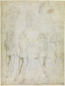 Fyra studier av en kvinnlig naken, ett tillkännagivande och två studier av en kvinna som simmar, ca 1425 av Antonio Pisanello