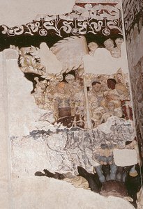 Riddarna av det runda bordet på deras jakt efter den heliga graal exponerade sinopie och freskdetalj av 78576 av Antonio Pisanello