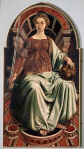 Allegory of Justice - olja på panel, ca 1470 av Antonio Pollaiuolo