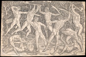 Battle of the Nudes av Antonio del Pollaiolo, ca 1470-90 (s/v gravyr)
