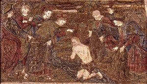 Kristus döper Johannes Döparen, gobeläng med scener ur helgonets liv (textil) av Antonio Pollaiuolo
