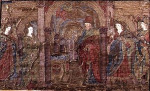 Budkavlen till Sakarias, gobeläng med scener ur Johannes döparens liv (textil) av Antonio Pollaiuolo