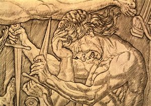 The Battle of the Ten Naken, detalj om män som slåss med dolkar, ca 1470-75 (penna och bläck på papper) (se även 57536) av Antonio Pollaiuolo