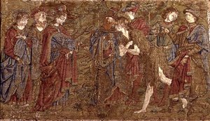Mötet mellan Johannes Döparen och Kristus, gobeläng som skildrar scener ur helgonets liv (textil) av Antonio Pollaiuolo