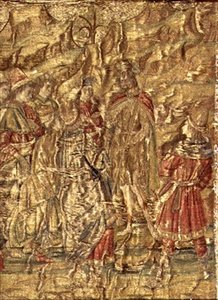 Mötet mellan Johannes Döparen och skatteindrivarna, gobeläng som skildrar helgonets liv (textil) av Antonio Pollaiuolo