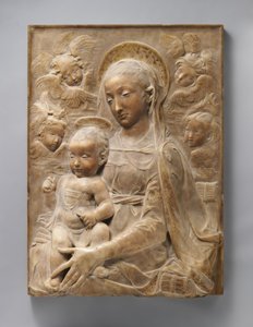 Madonna och barn med änglar, ca 1455-60 (marmor med förgylld detalj)