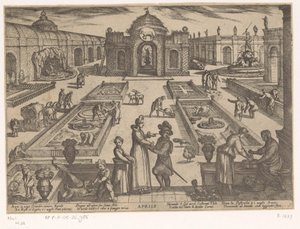 april: en trädgård (tjur) Aprile (titel på objekt) De tolv månaderna (del 1) (serietitel) av Antonio Tempesta