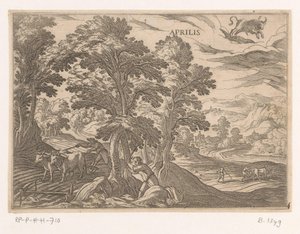 April: plöjning och sådd (tjur) Aprilis (titel på objekt) De tolv månaderna (del 2) (serietitel) av Antonio Tempesta