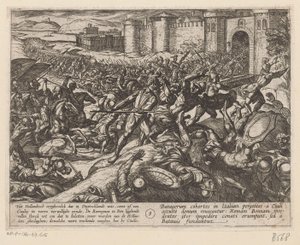 Romarna besegras av de holländska trupperna i Bonn De bataviska krigen mot romarna (serietitel) Batavorum cum Romanis Bellum (serietitel) av Antonio Tempesta