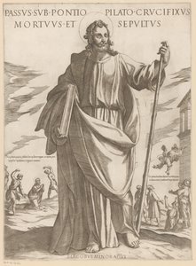 De heilige Jakobus de Mindere Lidande under Pontius Pilatus, korsfäst, död och begravd (titel på objekt) Kristus, Maria och aposteln (serietitel) av Antonio Tempesta