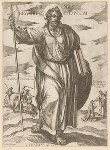Den helige Judas Taddeus Köttets uppståndelse (titel på objekt) Kristus, Maria och aposteln (serietitel) av Antonio Tempesta