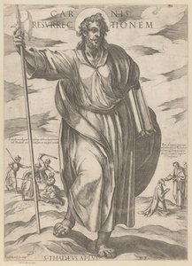 Den helige Judas Taddeus Köttets uppståndelse (titel på objekt) Kristus, Maria och aposteln (serietitel) av Antonio Tempesta