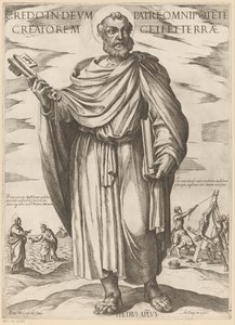 Av Sankt Peter Jag tror på gud, fadern allsmäktige skaparen av himmel och jord (titel på objekt) Kristus, Maria och aposteln (serietitel) av Antonio Tempesta