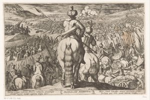 Etiopiernas nederlag Profligat Aethiopas (titel på objekt) Gamla testamentets stridsscener (serietitel) av Antonio Tempesta