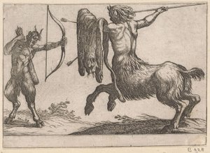En kentaur attackerar en satyr Kampdjur (serietitel) av Antonio Tempesta