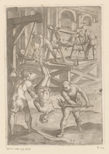 Tortyr: hängande och brinnande Tortyr som lidit av kristna martyrer (serietitel) Varia tormentorum et supplicioru crudelium (...) (serietitel) av Antonio Tempesta