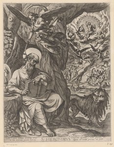 St. Hieronymus i vildmarken överväger den sista domen S. Hieronimus (titel på objekt) av Antonio Tempesta