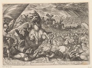 Joshua befaller solen att stå stilla Iosue imperante sol constitit (titel på objekt) Gamla testamentets stridsscener (serietitel) av Antonio Tempesta