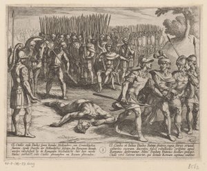 Julius Civilis arresteras och hans bror Paulus halshuggas De bataviska krigen mot romarna (serietitel) Batavorum cum Romanis Bellum (serietitel) av Antonio Tempesta