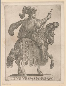 Kejsar Titus till häst De första tolv romerska kejsarna till häst (serietitel) XII caesares in equestri (serietitel) av Antonio Tempesta
