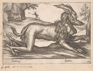 monstruös varelse Satirus/ Satiro (titel på objekt) Djur och mytiska varelser (serietitel) Nova raccolta de li animali piu curiosi del mondo (serietitel) av Antonio Tempesta