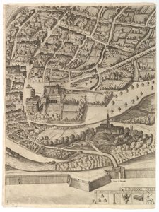 Plan över staden Rom. Del 11 med San Pancrazios vänstra strand, 1645. av Antonio Tempesta