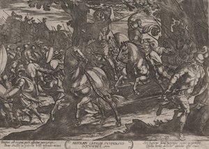 Plåt 19: Jacob Killing Absalom, från The Battles of the Old Testament, ca. 1..., ca. 1590-ca. 1610. av Antonio Tempesta